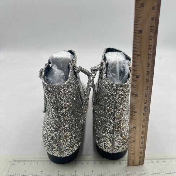 XYD Silver Glitter Pointed Toe Ankle Boots Low Heel Double Side Zippers Shoe - Picture 5 of 8